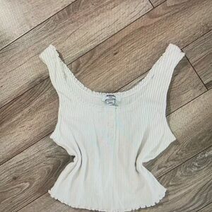 White cotton cropped ribbed tank top